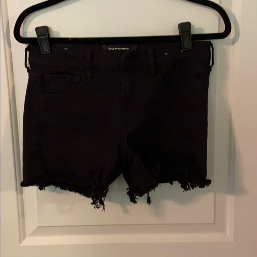 Black mid rise denim shorts